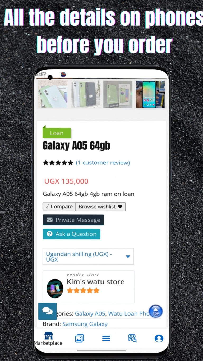 Watu Marketplace app, product details